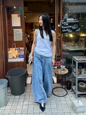 「POPPYのアイテム（デニムパンツ、ブルー系）」を使った、Hinariさん（レディース・161cm）の秋コーディネート