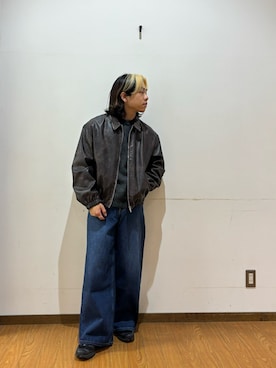 「アイテム（ライダースジャケット）」を使った、koyoさん（メンズ・168cm）の秋コーディネート