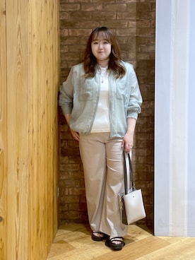「SHOO・LA・RUE（シューラルー）のシアーリブブルゾン（ブルゾン、グリーン系）」を使った、Risaさん（レディース・155cm）の春コーディネート
