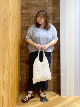 「SHOO・LA・RUE（シューラルー）のキラキラチューブサンダル（サンダル、ブラック系）」を使った、Risaさん（レディース・155cm）の夏コーディネート
