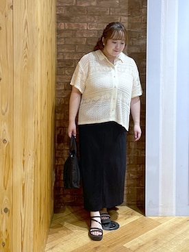 「SHOO・LA・RUE（シューラルー）のレースニットカーディガン（カーディガン/ボレロ、ホワイト系）」を使った、Risaさん（レディース・155cm）の夏コーディネート