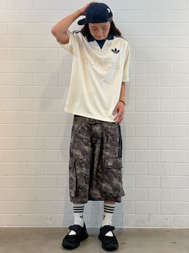 「adidas（アディダス）の襟付きゴーリートップ / アディダスオリジナルス adidas Originals（Tシャツ/カットソー、ホワイト系）」を使った、KOさん（メンズ・174cm）の春コーディネート