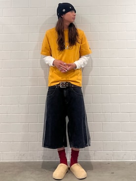 「adidas（アディダス）のスケートボーディング×マーク・ゴンザレス クラスティTシャツ（トップス、イエロー系）」を使った、KOさん（メンズ・174cm）の春コーディネート