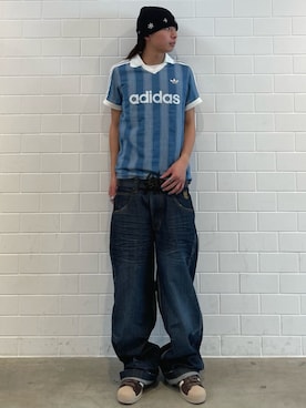 「adidas（アディダス）のデニム サッカー ジャージ / アディダスオリジナルス adidas Originals（ジャージ、ブルー系）」を使った、KOさん（メンズ・174cm）の春コーディネート
