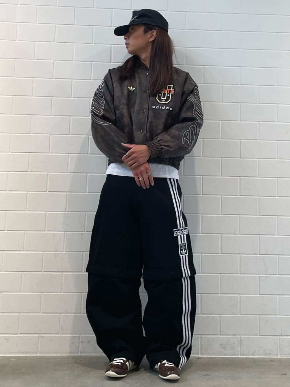 adidas アディブレイク 2-IN-1 デニムパンツ ブラック×白 adidas