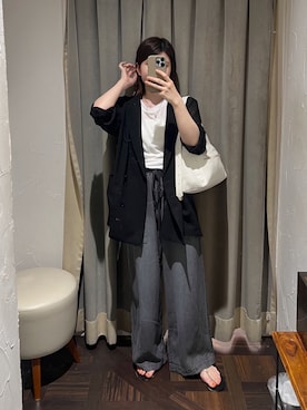 「アイテム（ボディバッグ/ウエストポーチ）」を使った、アカネさん（レディース・155cm）の夏コーディネート