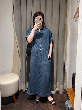 「デニムワンピース」｜アカネさん（レディース・155cm）の夏コーディネート