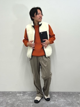 「アイテム（ダウンベスト、ホワイト系）」を使った、nishiokaさん（メンズ・169cm）の秋コーディネート