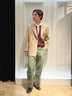 「アイテム（テーラードジャケット、イエロー系）」を使った、nishiokaさん（メンズ・169cm）の秋コーディネート