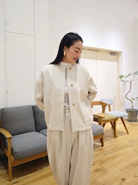 「かぐれ（カグレ）のリネンコットンサルエルパンツ（その他パンツ）」を使った、hiromiさん（レディース・160cm）の冬コーディネート