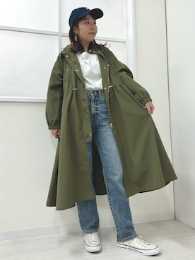 「nissen（ニッセン）のハイウエストストレートデニムパンツ　ノンストレッチジーンズ（デニムパンツ）」を使った、ナノカさん（レディース・154cm）の夏コーディネート
