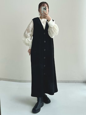 「レギュラー」｜「アイテム（ジャンパースカート）」を使った、ナノカさん（レディース・154cm）の夏コーディネート