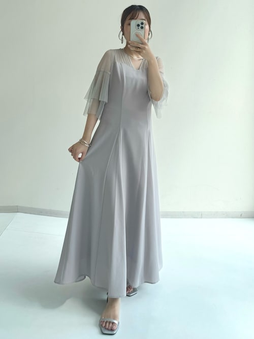 Callarus〕ラメチュールスリーブデザインロング丈ワンピース