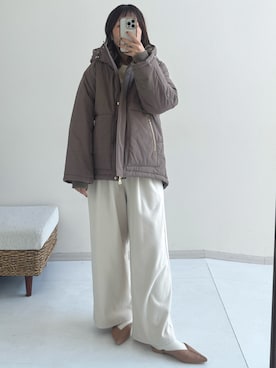 「nissen（ニッセン）の小さいサイズ　ウール調ムースライクカルゼ　イージーパンツ　低身長さん・小柄女性（パンツ、ホワイト系）」を使った、ナノカさん（レディース・154cm）の秋コーディネート