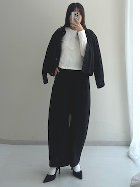 「Petitjo（プッチージョ）の小さいサイズ　ヘンリーネックロングスリーブＴ　低身長さん・小柄女性（Tシャツ/カットソー、ホワイト系）」を使った、ナノカさん（レディース・154cm）の夏コーディネート