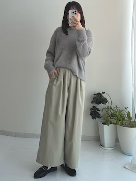 「nissen（ニッセン）の小さいサイズ　シャギーボートネックニット　低身長さん・小柄女性（ニット/セーター、グレー系）」を使った、ナノカさん（レディース・154cm）の秋コーディネート