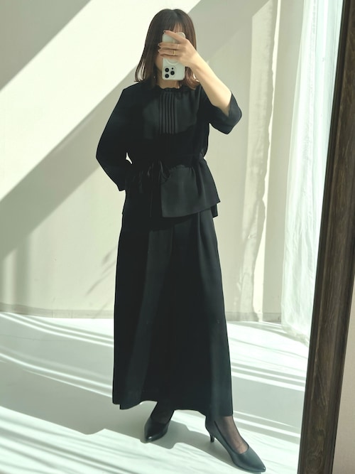 喪服・礼服】洗える防しわピンタックフリル衿ブラウス＋ワイドパンツ