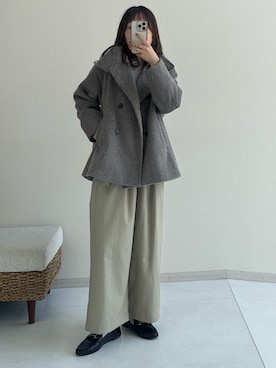 「nissen（ニッセン）の小さいサイズ　ダブルタックワイドパンツ　低身長さん・小柄女性（パンツ、ベージュ系）」を使った、ナノカさん（レディース・154cm）の秋コーディネート