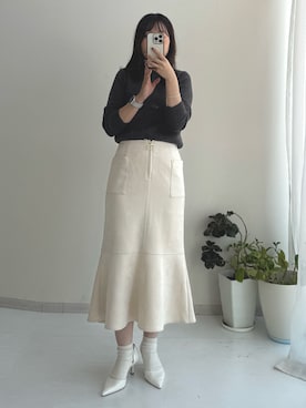 「nissen（ニッセン）の小さいサイズ　ボトルネックニット　低身長さん・小柄女性（ニット/セーター、グレー系）」を使った、ナノカさん（レディース・154cm）の秋コーディネート