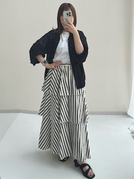 「ブルゾン」｜「アイテム（ノーカラージャケット）」を使った、ナノカさん（レディース・154cm）の夏コーディネート