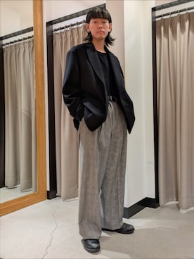 「URBAN RESEARCH（アーバンリサーチ）のnew basic　HIGH TWIST WOOL SINGLE JACKET（その他アウター、ブラック系）」を使った、古賀竜太郎さん（メンズ・174cm）の春コーディネート