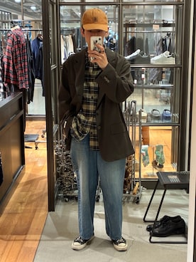 「URBAN RESEARCH（アーバンリサーチ）の『別注』COUTURE D’ADAME×URBAN RESEARCH　BIG JACKET SINGLE（テーラードジャケット、ブラウン系）」を使った、古賀竜太郎さん（メンズ・174cm）の夏コーディネート