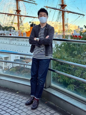 「グレー」｜「アイテム（ライダースジャケット）」を使った、nakaryosanさん（メンズ・173cm）の秋コーディネート