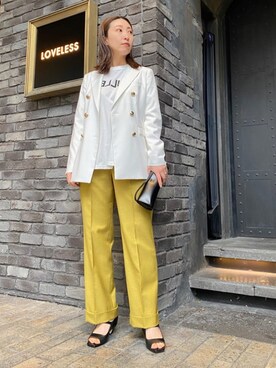 「LOVELESS（ラブレス）のホワイトダブルブレストジャケット（テーラードジャケット、ホワイト系）」を使った、LOVELESS WOMENさん（メンズ・170cm）の春コーディネート