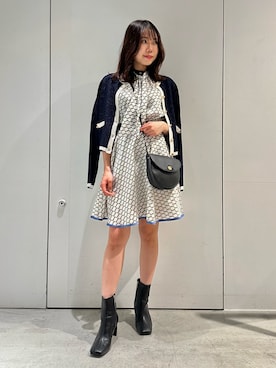 「LOVELESS（ラブレス）のツィードライクニットカーディガン（カーディガン/ボレロ、ブルー系）」を使った、LOVELESS WOMENさん（メンズ・170cm）の春コーディネート