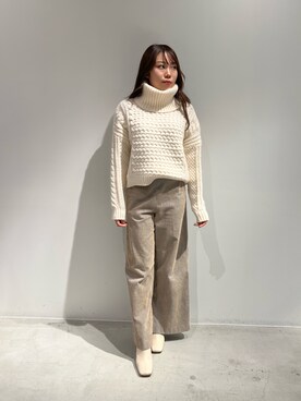「LOVELESS（ラブレス）のスヌード付きケーブルニット（ニット/セーター、ホワイト系）」を使った、LOVELESS WOMENさん（メンズ・170cm）の冬コーディネート