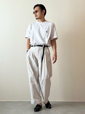 「オールホワイト」｜「アイテム（スリッポン）」を使った、youyukiyukiさん（メンズ・172cm）の夏コーディネート