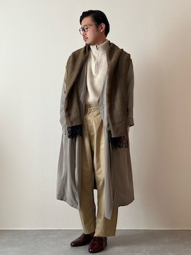 「アイテム（ノーカラーコート、グレー系）」を使った、youyukiyukiさん（メンズ・172cm）の秋コーディネート