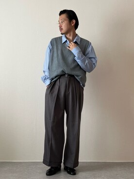 「ニットベスト」｜「アイテム（スリッポン）」を使った、youyukiyukiさん（メンズ・172cm）の秋コーディネート