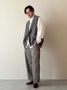 「ジレ」｜「アイテム（スリッポン）」を使った、youyukiyukiさん（メンズ・172cm）の冬コーディネート
