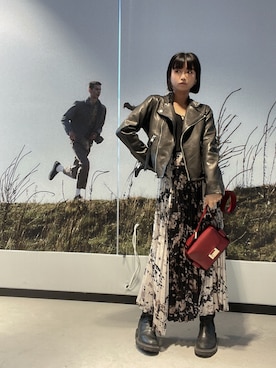 「ALLSAINTS（オールセインツ）のアイテム（ライダースジャケット）」を使った、ABBYさん（レディース・150cm）の冬コーディネート