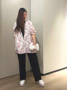 「ARMANI EXCHANGE（アルマーニエクスチェンジ）のアイテム（ステンカラーコート）」を使った、N.honさん（レディース・163cm）の冬コーディネート
