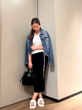 「みんなの白Tフェス」｜「アイテム（デニムジャケット）」を使った、N.honさん（レディース・163cm）の夏コーディネート