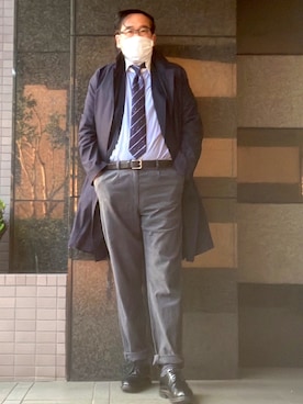 「紺ブレ」｜「アイテム（ステンカラーコート）」を使った、フラッシュさん（メンズ・170cm）の秋コーディネート