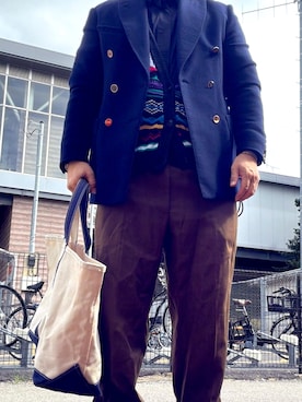 「アイテム（カーディガン/ボレロ、その他）」を使った、フラッシュさん（メンズ・170cm）の秋コーディネート