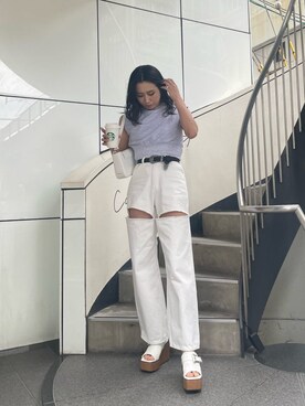 「162cm」｜「アイテム（スウェット）」を使った、AKARIさん（レディース・162cm）の春コーディネート