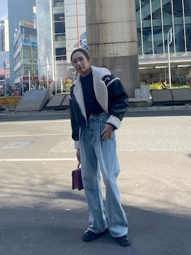 「クロップドトップス」｜「アイテム（ブルゾン）」を使った、AKARIさん（レディース・162cm）の冬コーディネート