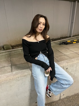 ニット セーター フロントジップオフショルニットトップス レディース フロントジップオフショルニットトップス[品番：MKSW0057307