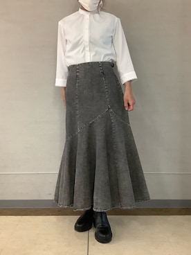 「TOKYO SHIRTS（トウキョウシャツ）のCOFREX スタンド ピコレース ブラウス 七分袖 レディースデザインシャツ（シャツ/ブラウス、ホワイト系）」を使った、BRICK HOUSE シャツ工房 長崎夢彩都店さん（レディース・145cm）の春コーディネート