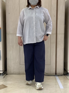 「TOKYO SHIRTS（トウキョウシャツ）の【Pitta Re:)】ふわっとガーゼシャツ レギュラーシルエット 七分袖 綿100% レディース カジュアルシャツ（シャツ/ブラウス、ベージュ系）」を使った、BRICK HOUSE シャツ工房 長崎夢彩都店さん（レディース・145cm）の春コーディネート