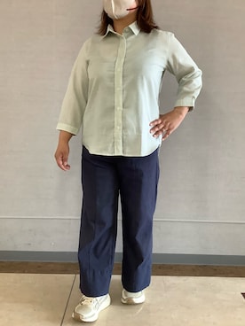 「TOKYO SHIRTS（トウキョウシャツ）の【Pitta Re:)】ふわっとガーゼシャツ レギュラーシルエット 七分袖 綿100% レディース カジュアルシャツ（シャツ/ブラウス、グリーン系）」を使った、BRICK HOUSE シャツ工房 長崎夢彩都店さん（レディース・162cm）の夏コーディネート