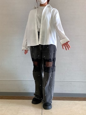 「TOKYO SHIRTS（トウキョウシャツ）の【Pitta Re:)】ふわっとガーゼシャツ レギュラーシルエット 長袖 綿100% レディース カジュアルシャツ（シャツ/ブラウス、ホワイト系）」を使った、BRICK HOUSE シャツ工房 長崎夢彩都店さん（レディース・162cm）の夏コーディネート