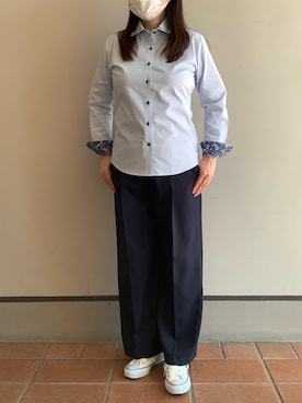 「アイテム（ビジネスシャツ）」を使った、BRICK HOUSE シャツ工房 長崎夢彩都店さん（レディース・162cm）の秋コーディネート