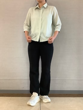 「TOKYO SHIRTS（トウキョウシャツ）の【Pitta Re:)】ふわっとガーゼシャツ レギュラーシルエット 七分袖 綿100% レディース カジュアルシャツ（シャツ/ブラウス、グリーン系）」を使った、BRICK HOUSE シャツ工房 長崎夢彩都店さん（レディース・162cm）の夏コーディネート