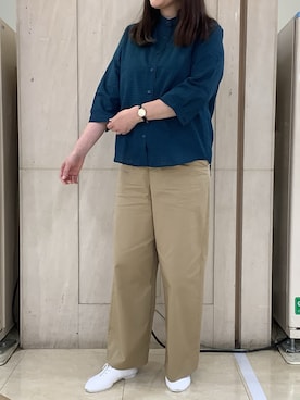 「TOKYO SHIRTS（トウキョウシャツ）の【Pitta Re:)】ふわっとガーゼシャツ レギュラーシルエット 七分袖 綿100% レディース カジュアルシャツ（シャツ/ブラウス、グリーン系）」を使った、BRICK HOUSE シャツ工房 長崎夢彩都店さん（レディース・162cm）の夏コーディネート