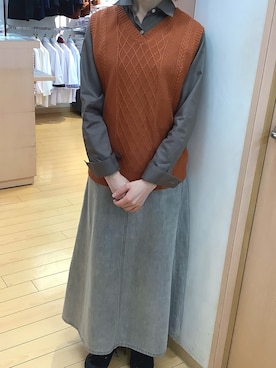 「ブラウンシャツ」｜BRICK HOUSE シャツ工房 長崎夢彩都店さん（レディース・154cm）の秋コーディネート